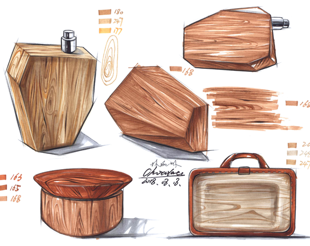 (finecolour)product design sketching#马克笔木材材质上色技巧