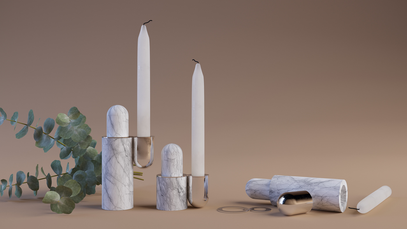 up&up candlestick 大理石与黄铜结合的极简烛台设计