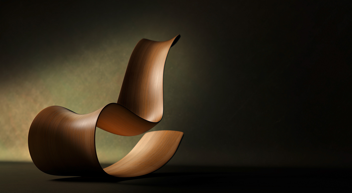 这是一款整体由一块木板构成的流线型椅子