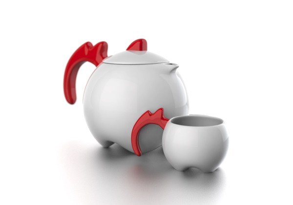 可爱的公鸡茶壶茶杯设计