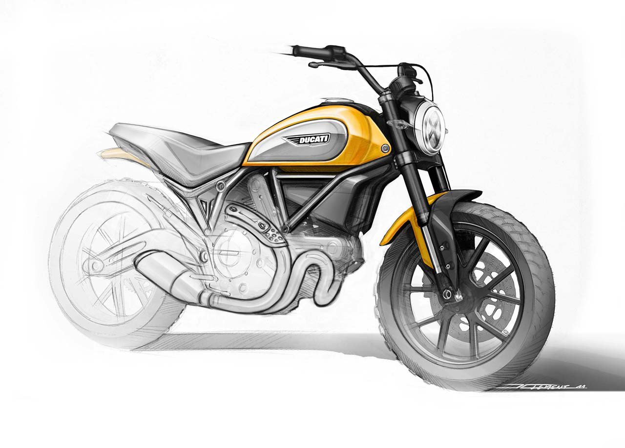 【摩托车手绘】杜卡迪scramble摩托车全新设计手绘