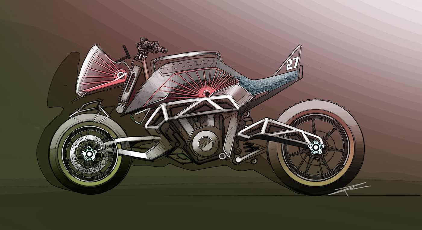 【手绘】超级酷炫的一组摩托车