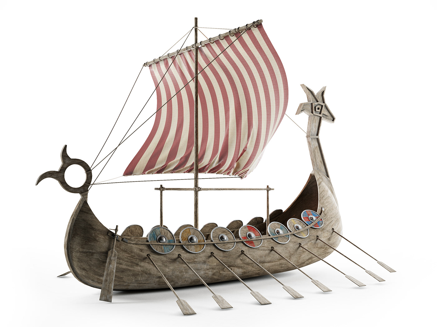 3d建模渲染维京时代的龙舟vikingship