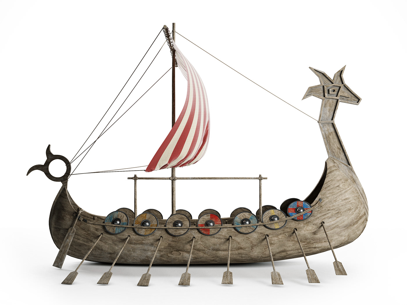 3d建模渲染维京时代的龙舟vikingship