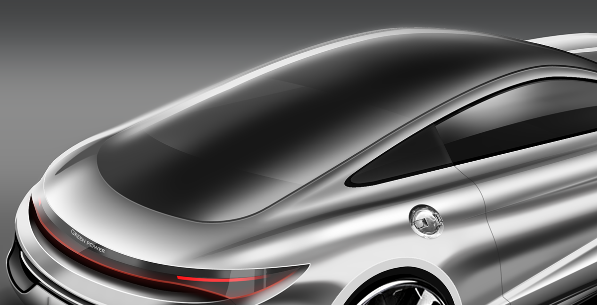 silver，Sports car，Concept Car，vehicle，Render，Hand drawn，new energy，photoshop，
