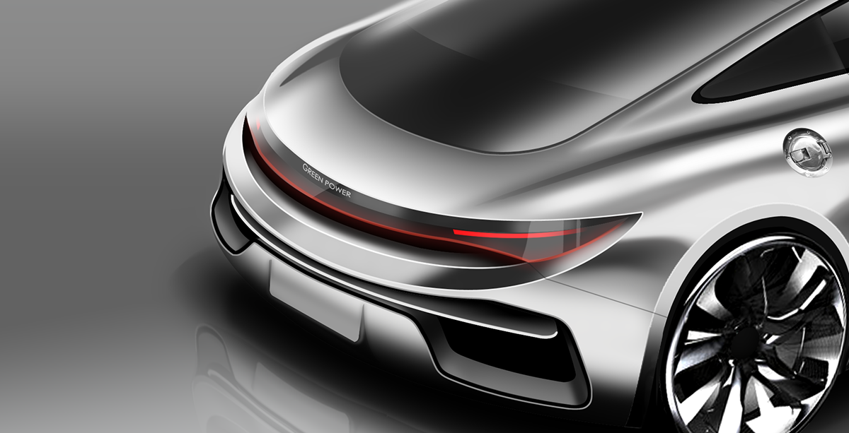 silver，Sports car，Concept Car，vehicle，Render，Hand drawn，new energy，photoshop，