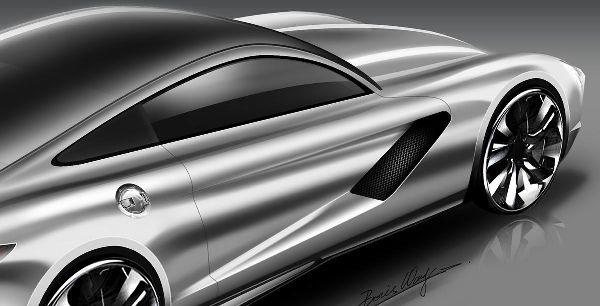 silver，Sports car，Concept Car，vehicle，Render，Hand drawn，new energy，photoshop，