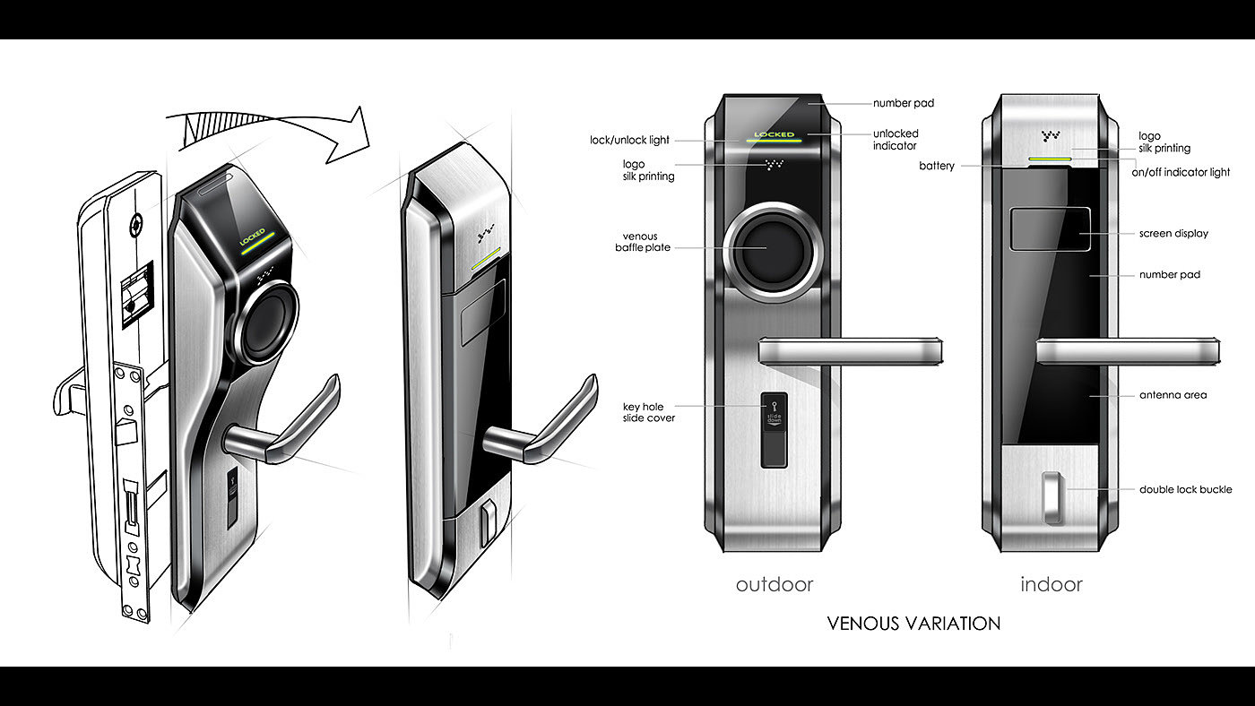 Digital intelligence，Intelligent door lock，Vein intelligent lock，Door lock，Hand drawn，product design，Concept guidance，