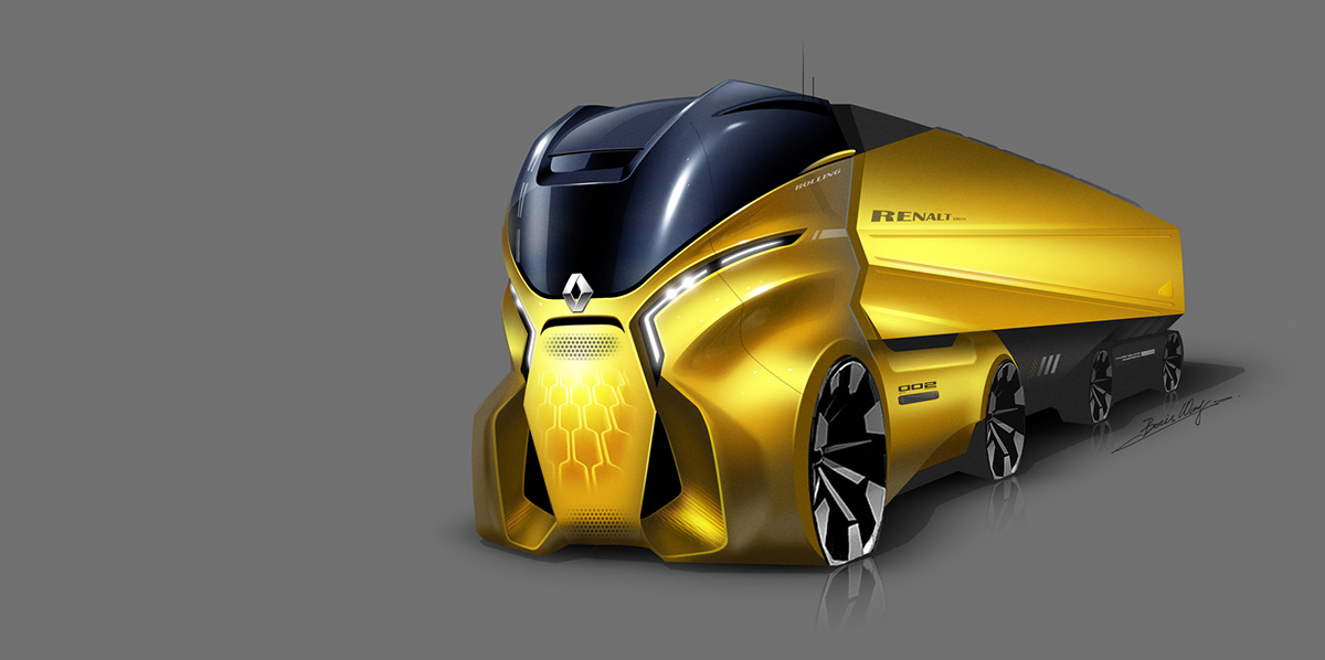 new energy，Light effect，renault，photoshop，Hand drawn，Render，truck，conceptual design，