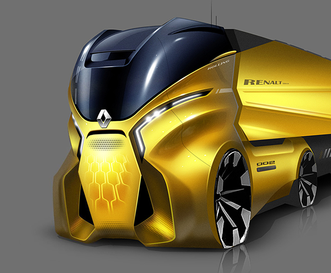 new energy，Light effect，renault，photoshop，Hand drawn，Render，truck，conceptual design，