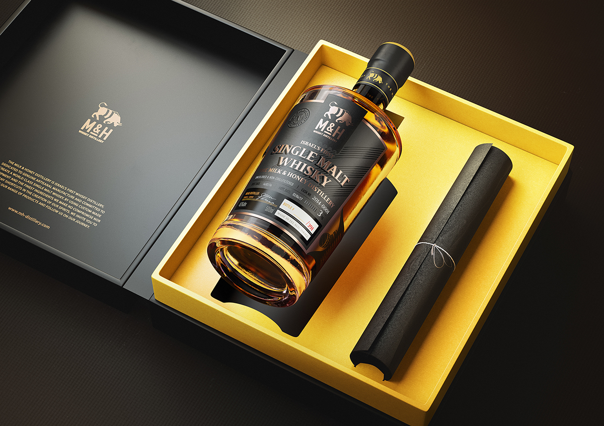 Glass，packing design，M&H Whisky，