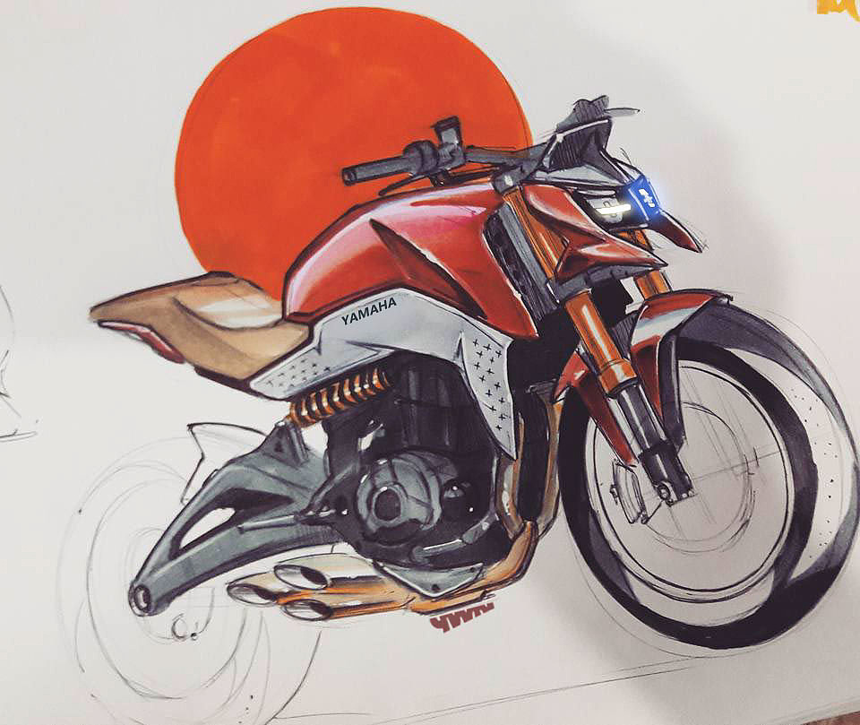 速写，yamaha，摩托车，手绘，