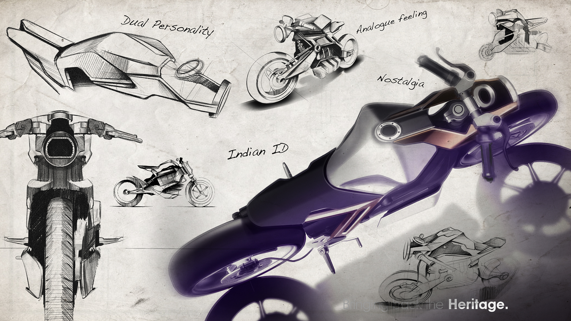 Hand drawn，motorcycle，Render，