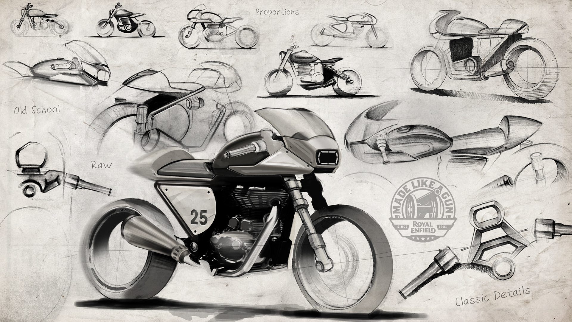 Hand drawn，motorcycle，Render，