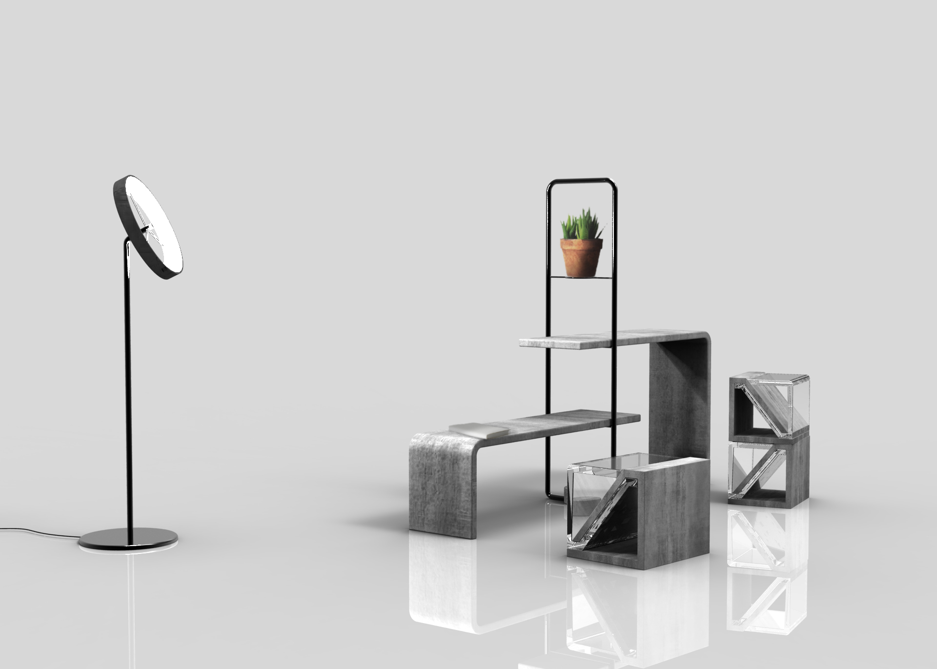 Concrete glass metal，Yeutz design，Emotional design，Concrete space matching facilities，original，