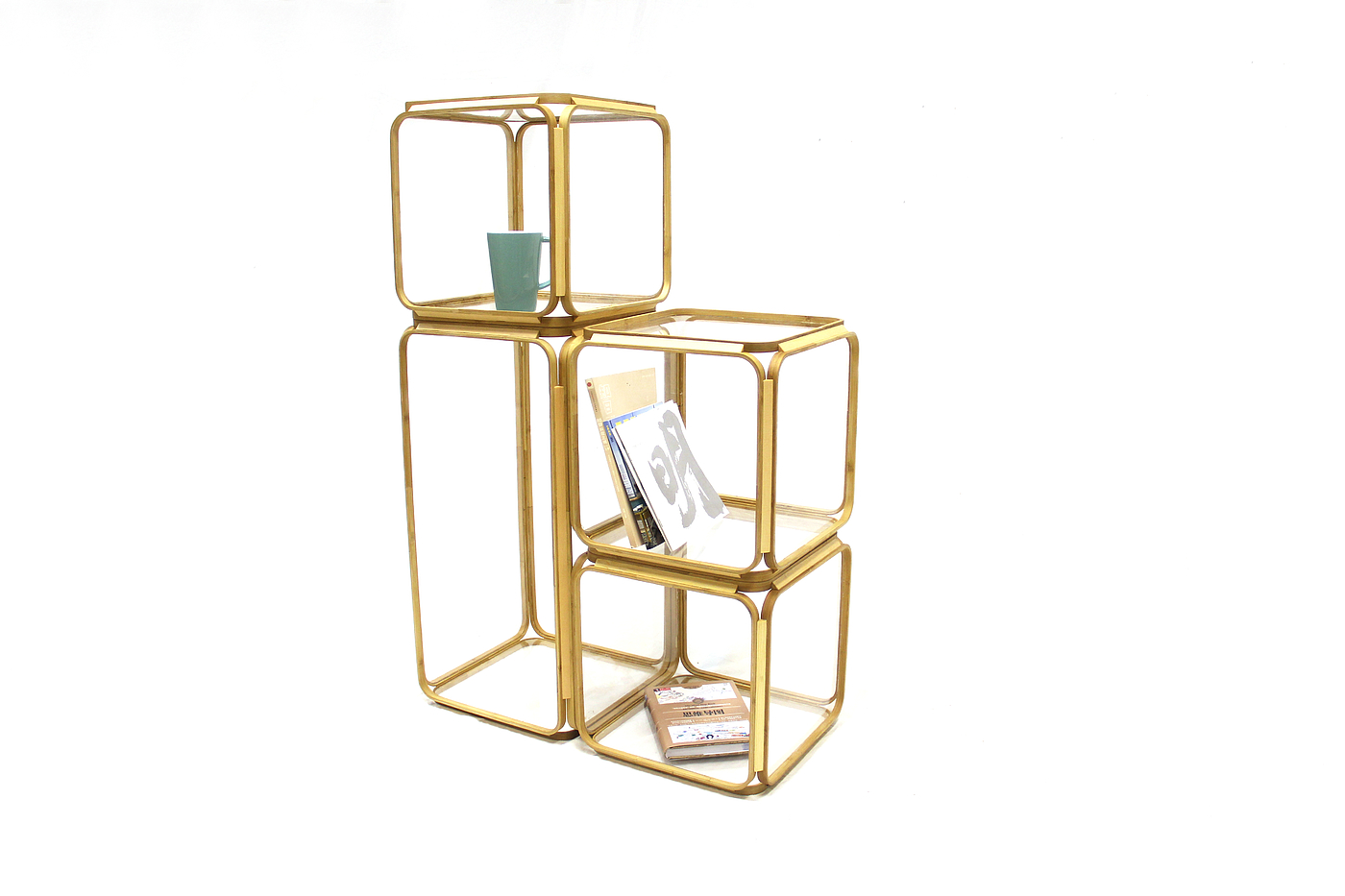 Bookshelf design，Material integration，Bamboo，Modular design，furniture design ，