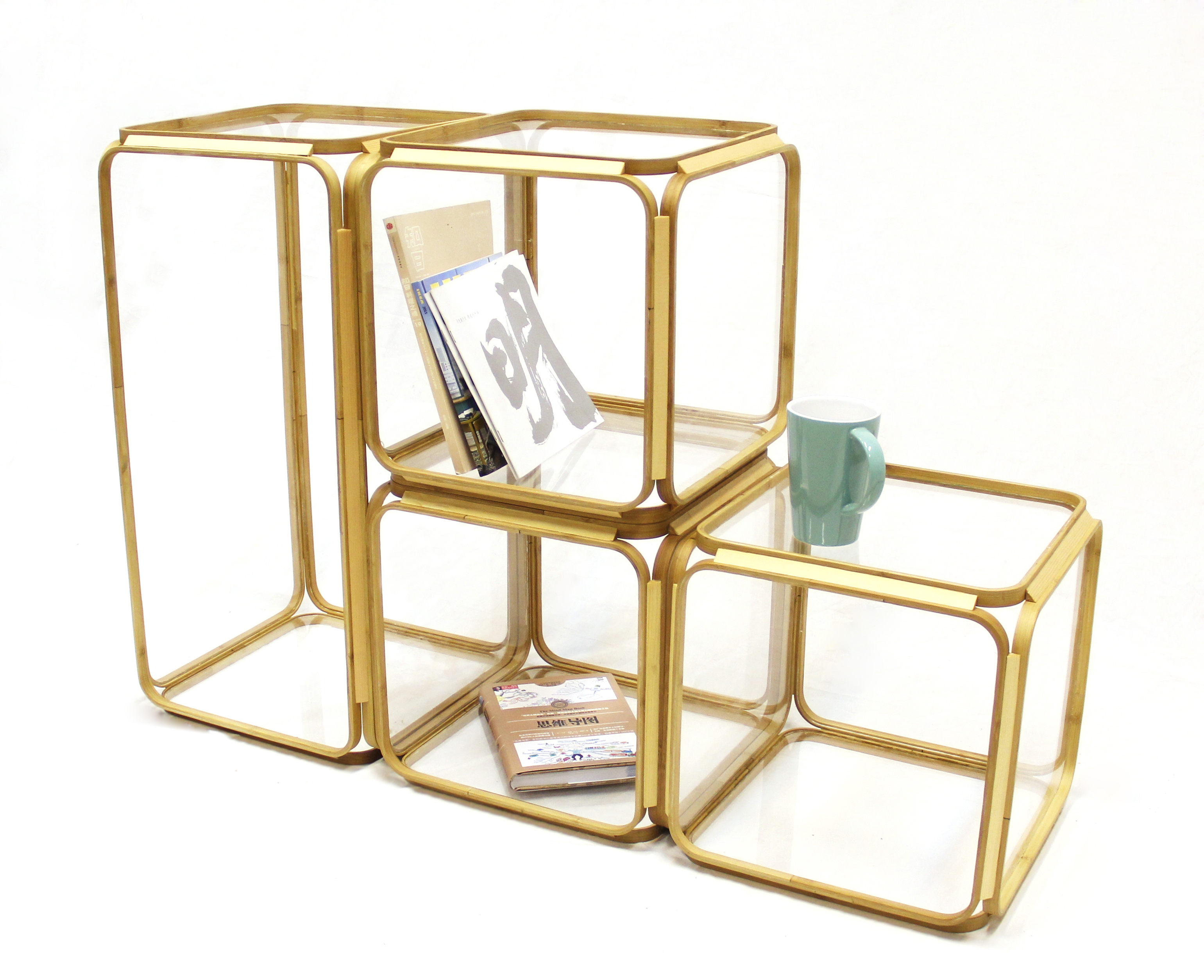 Bookshelf design，Material integration，Bamboo，Modular design，furniture design ，