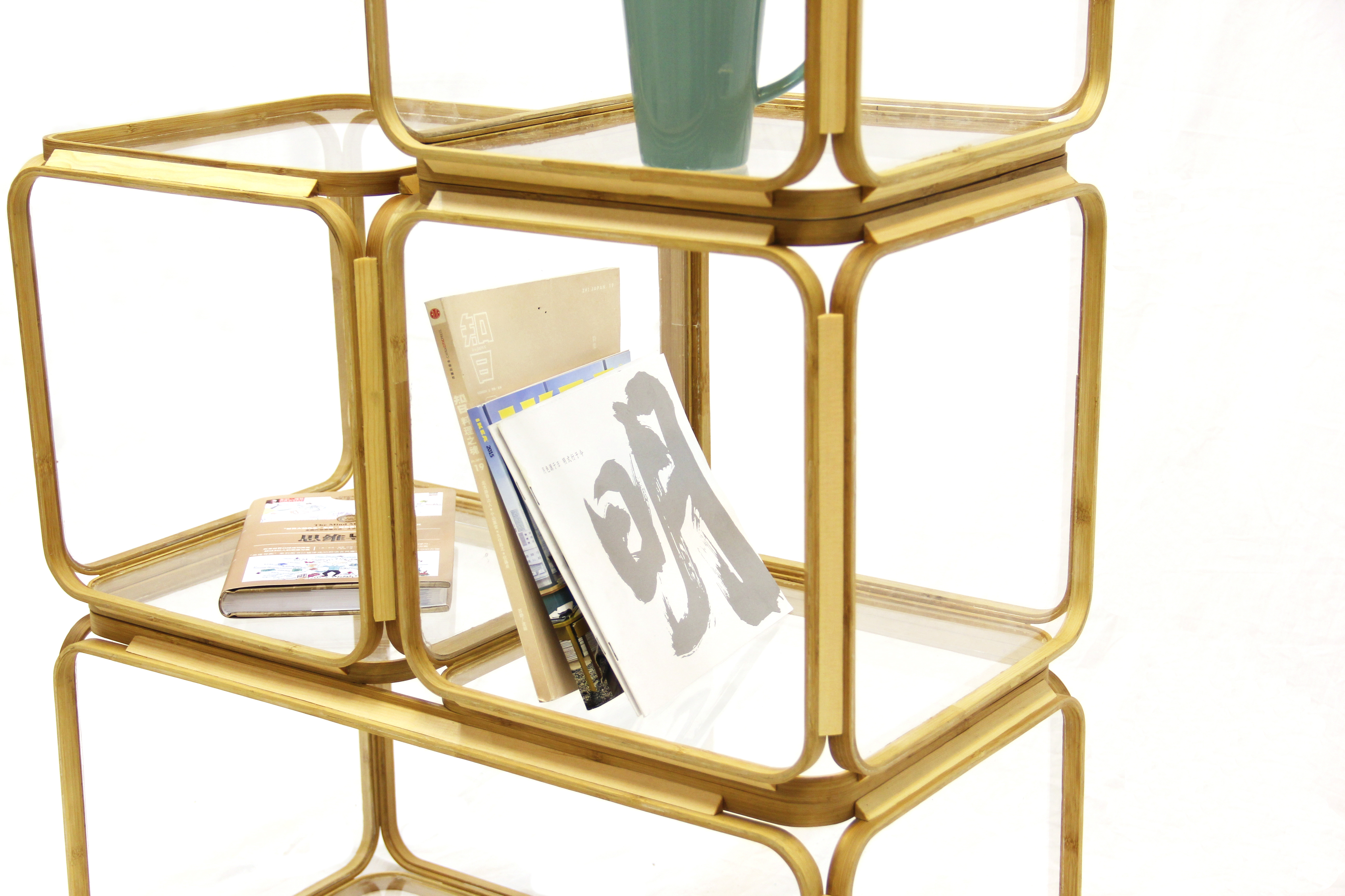 Bookshelf design，Material integration，Bamboo，Modular design，furniture design ，