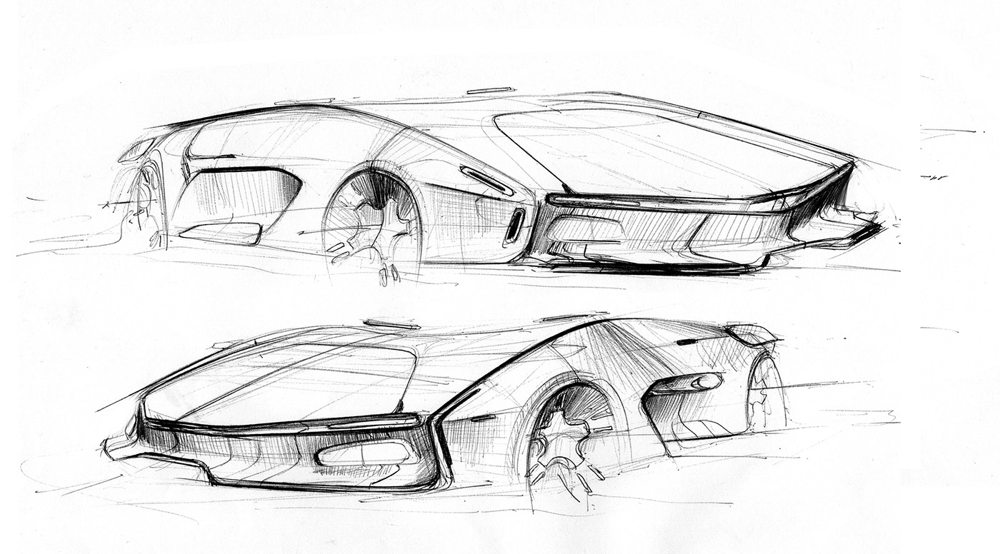 Hand drawn，Render paper，Sports car，draft，