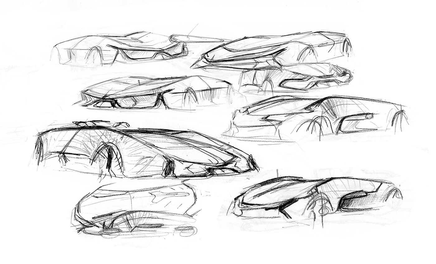 Hand drawn，Render paper，Sports car，draft，