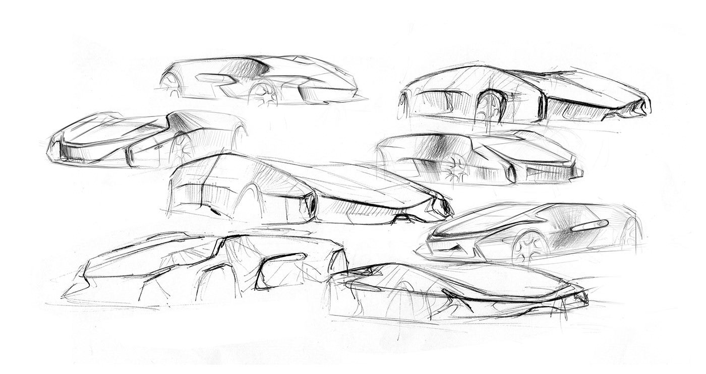 Hand drawn，Render paper，Sports car，draft，