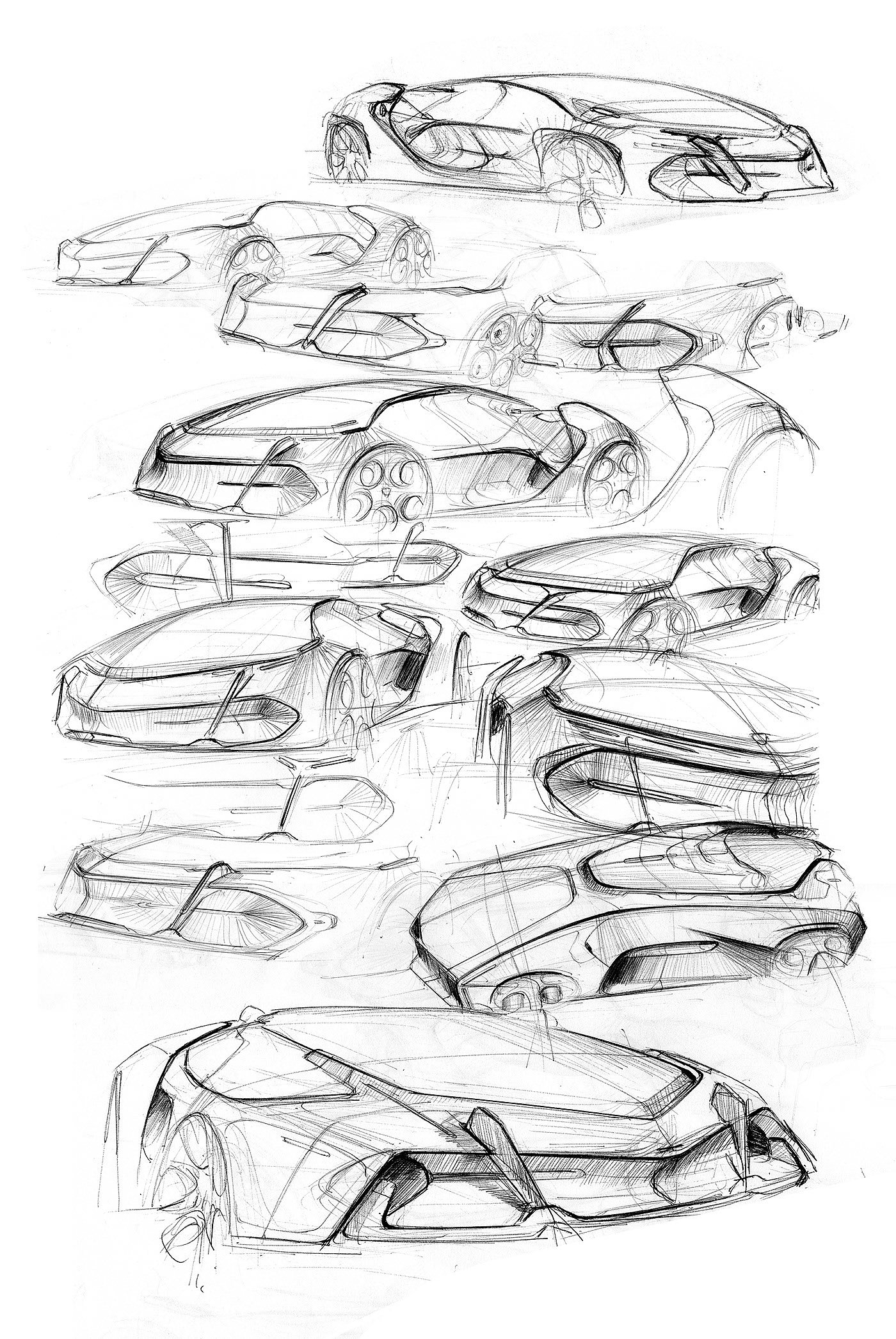 Hand drawn，Render paper，Sports car，draft，