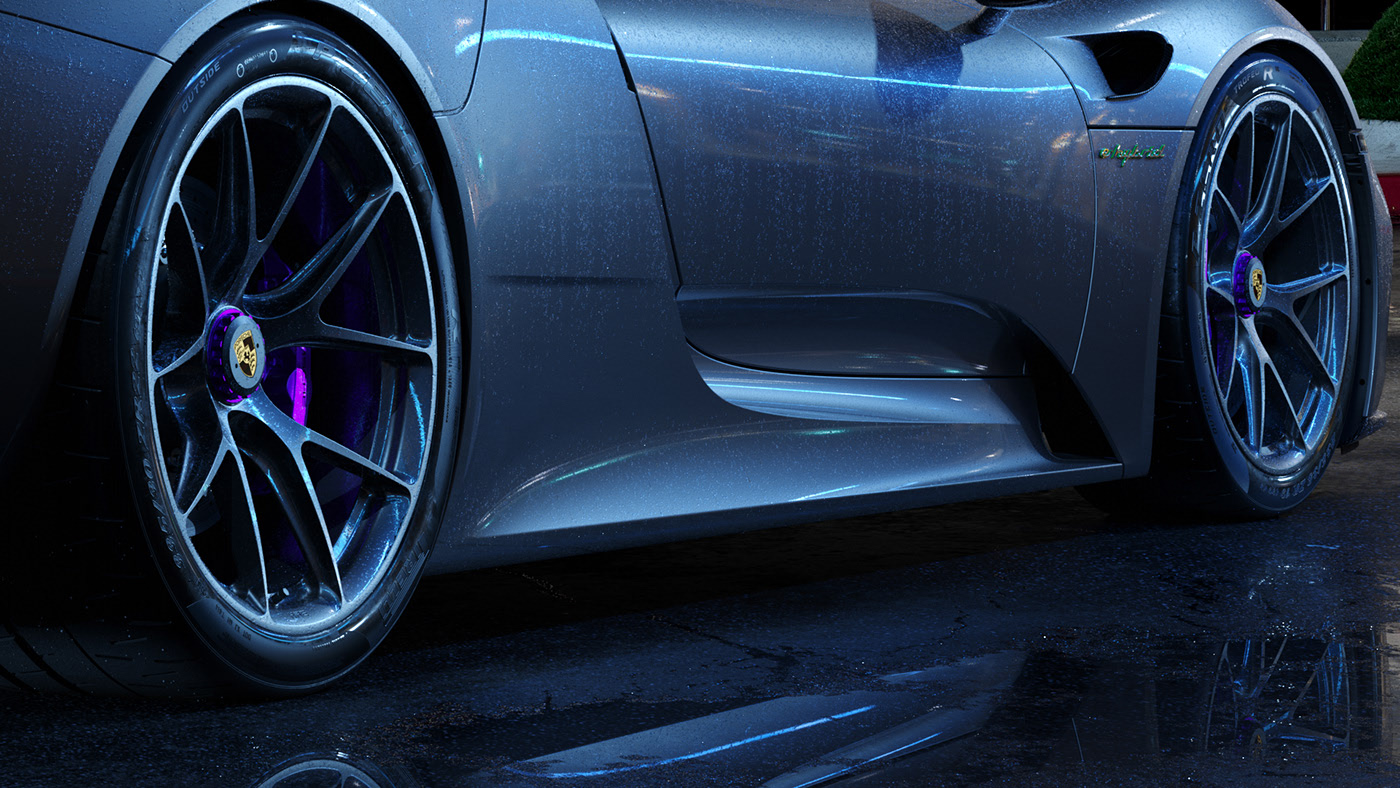 Porsche，nine hundred and eighteen，cgi，automobile，texture of material，Electric sports car，