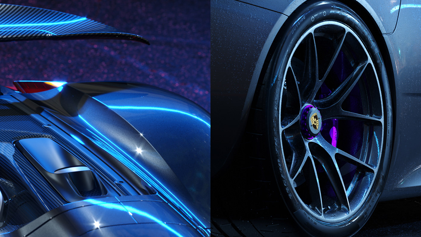 Porsche，nine hundred and eighteen，cgi，automobile，texture of material，Electric sports car，