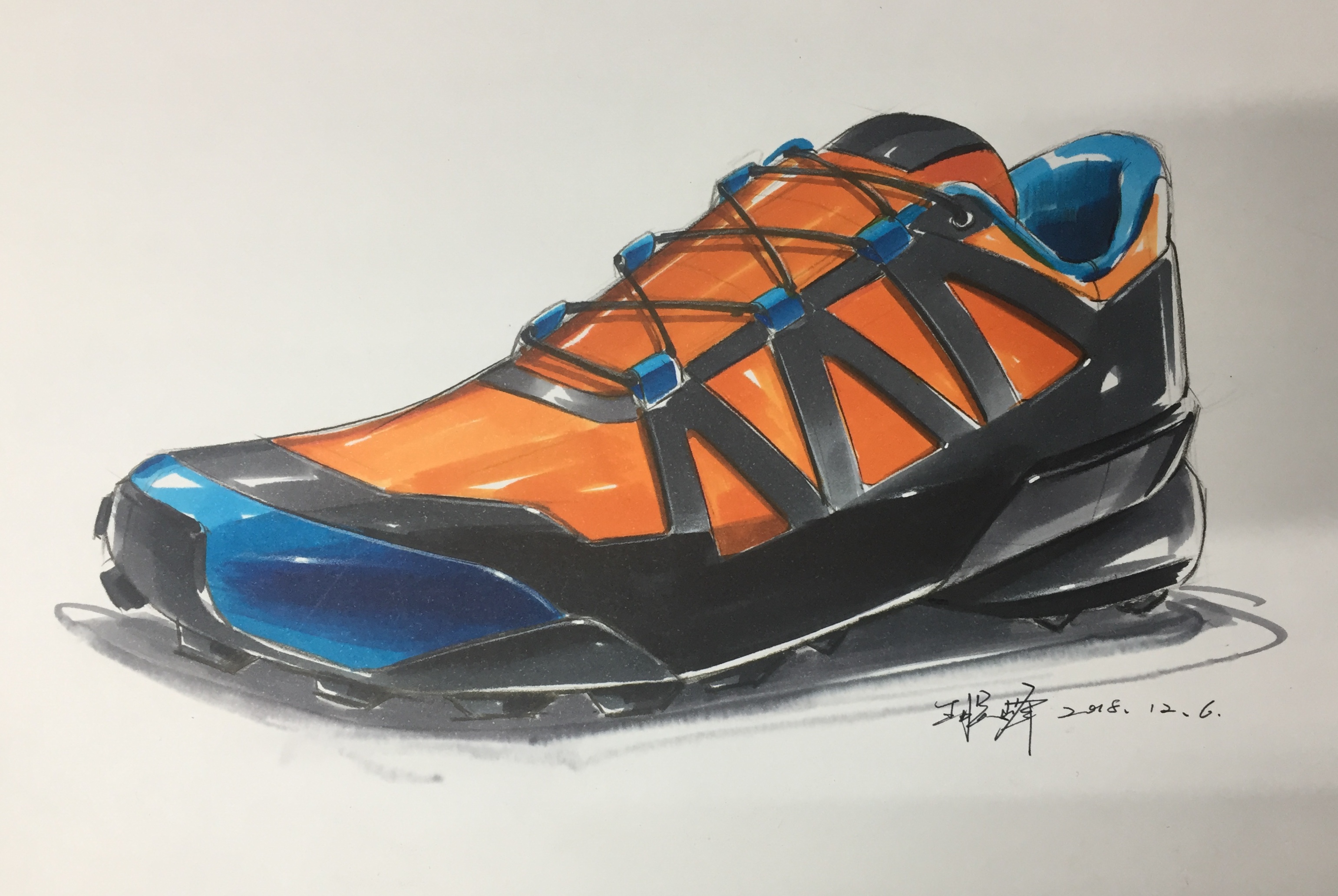 Hand drawn products，Hand drawn Photoshop products，PS hand drawn，sneakers，Basketball shoes，Running shoes，Hand drawn industrial design，