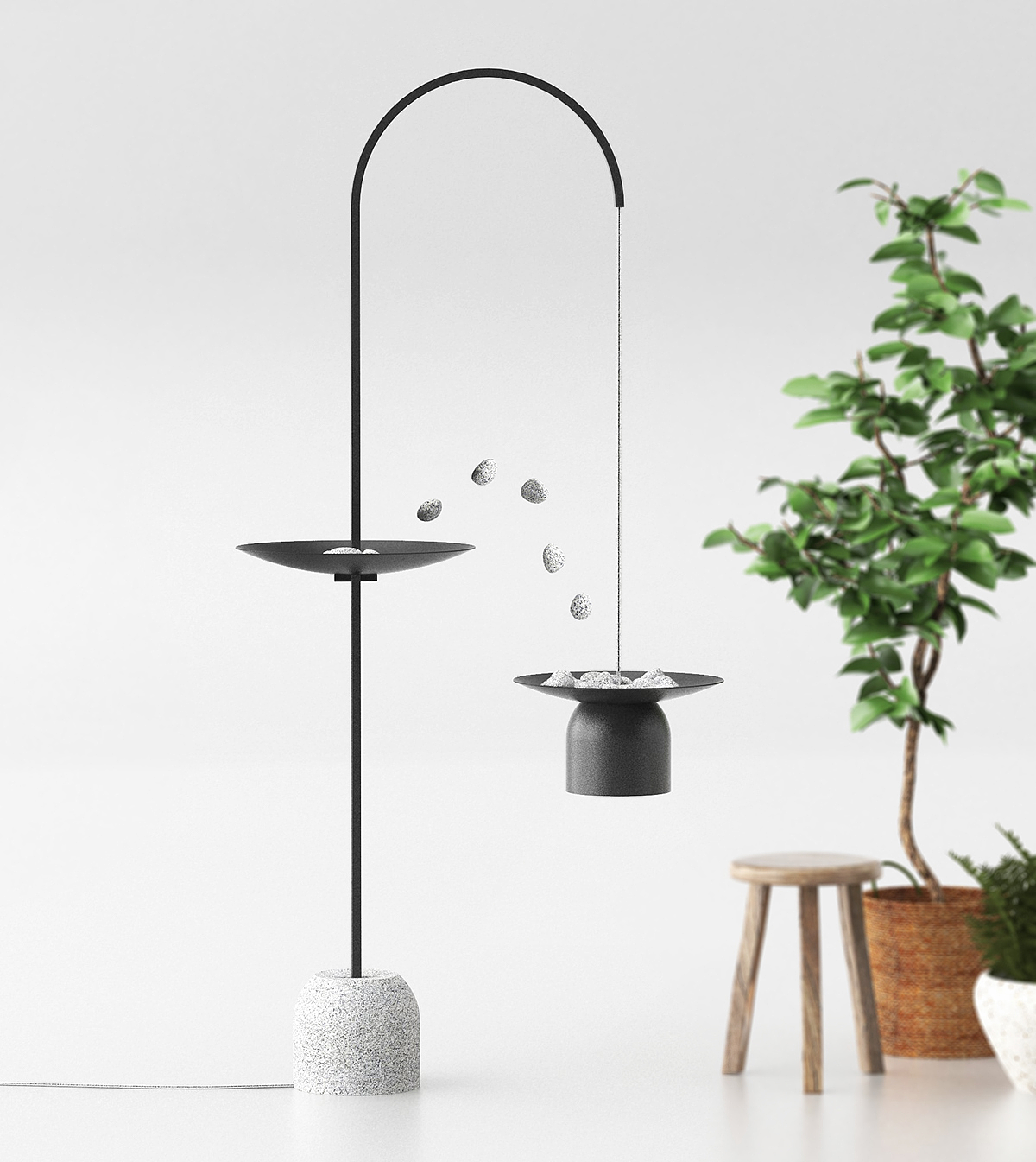 Lamp design，Vase flower，flower arrangement，Creative interaction，Floor lamp，Advanced grey，