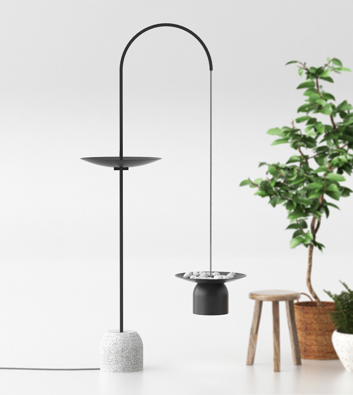 Lamp design，Vase flower，flower arrangement，Creative interaction，Floor lamp，Advanced grey，