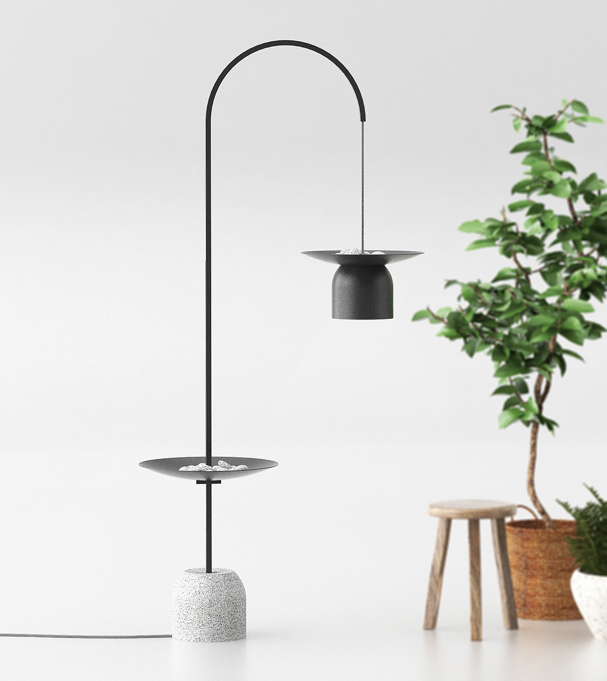 Lamp design，Vase flower，flower arrangement，Creative interaction，Floor lamp，Advanced grey，