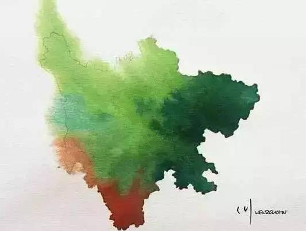 Chinese brush painting，Map，city，sea area，plateau，