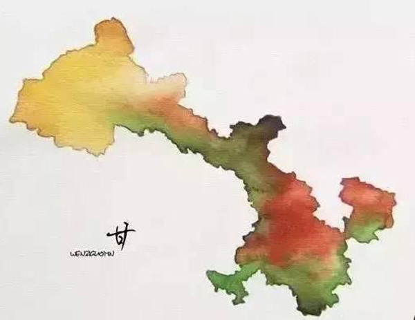 Chinese brush painting，Map，city，sea area，plateau，