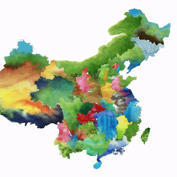 Chinese brush painting，Map，city，sea area，plateau，