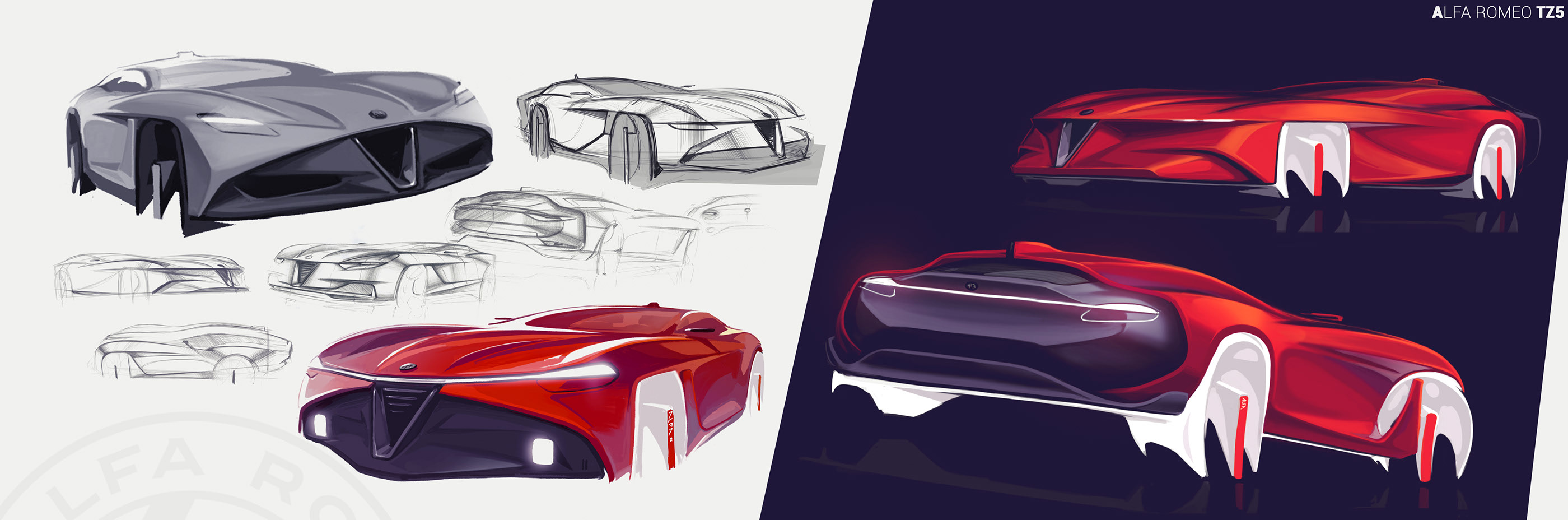 Hand drawn，Automobile design，Alfa Romeo TZ5，