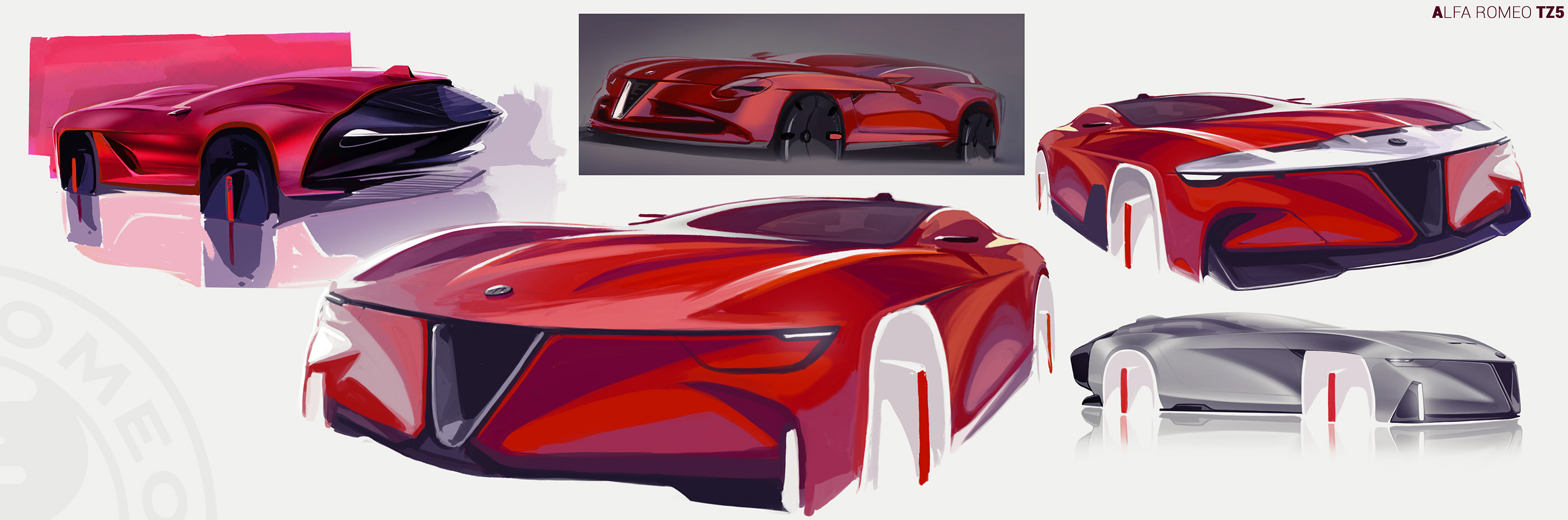 Hand drawn，Automobile design，Alfa Romeo TZ5，