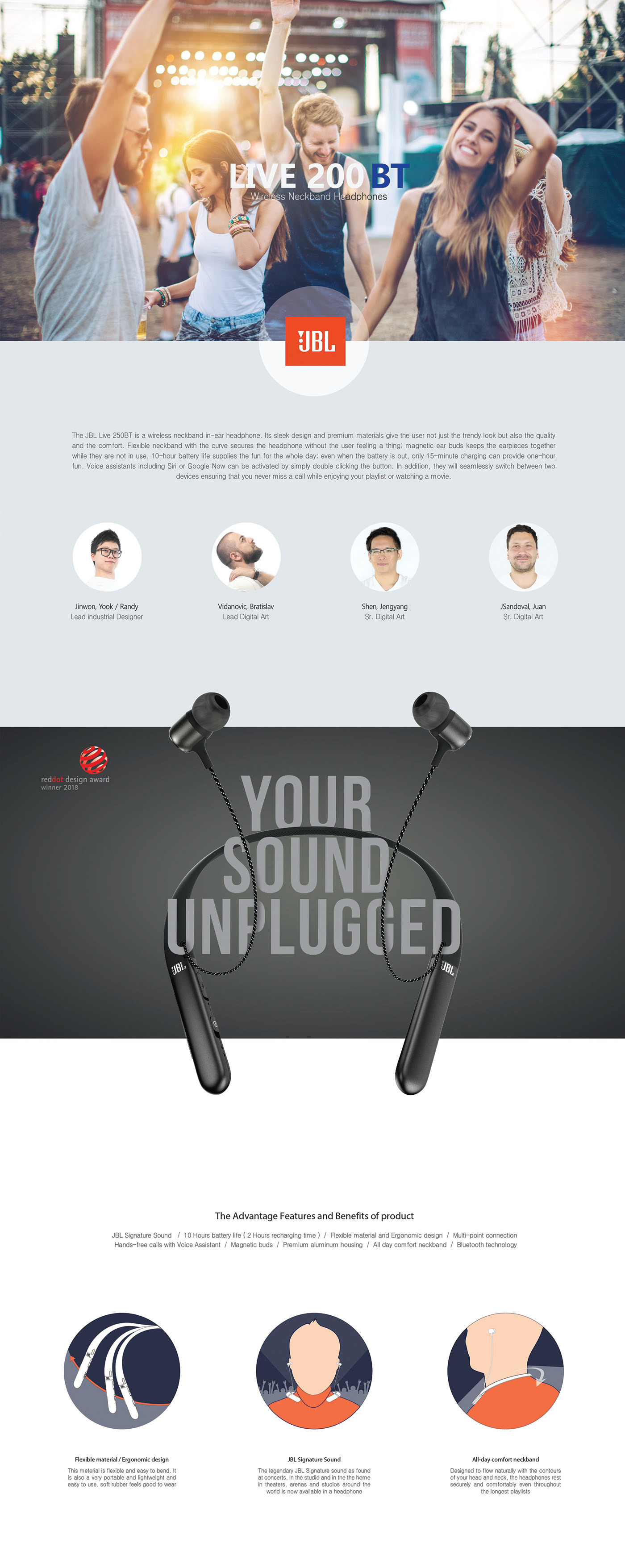 Red dot award，JBL Live 250BT，Bluetooth headset，