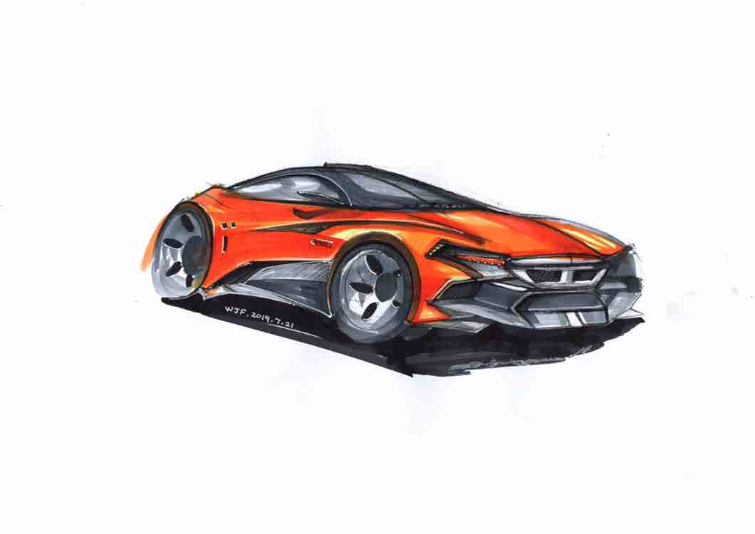 industrial design，marker pen，conceptual design，Hand drawn car，