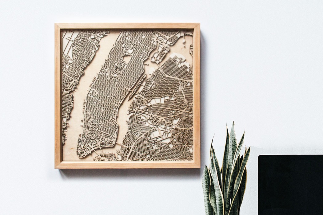 Wall art，Urban forest map，Hanging picture，Map，Laser engraving，