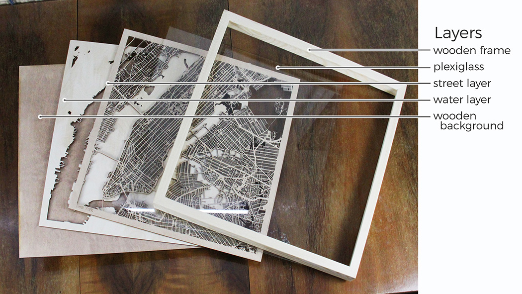 Wall art，Urban forest map，Hanging picture，Map，Laser engraving，