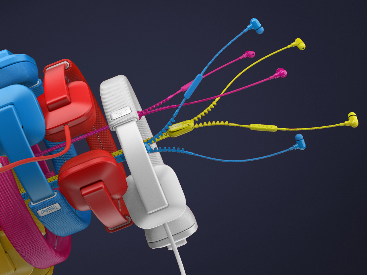 speaker，Earplugs，Vray rendering，audio frequency，Fashion brand，headset，