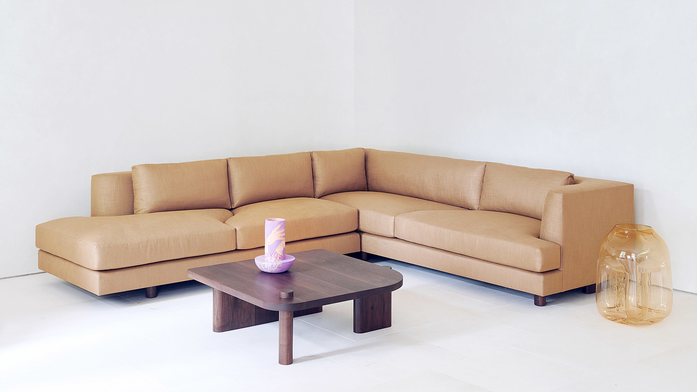 L-shaped sofa，Howard chair，Finn table，Corner baking sofa，wood，EggCollective，furniture，