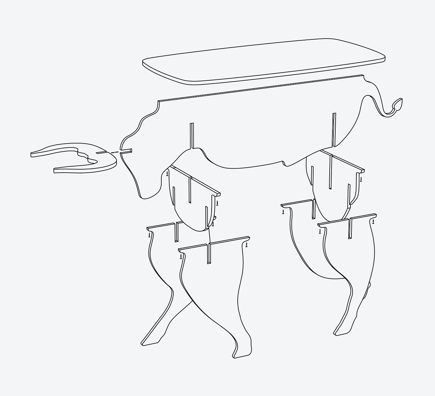 furniture design ，Interior design，industrial design，bull，birch，black，Indoor table，OX table，