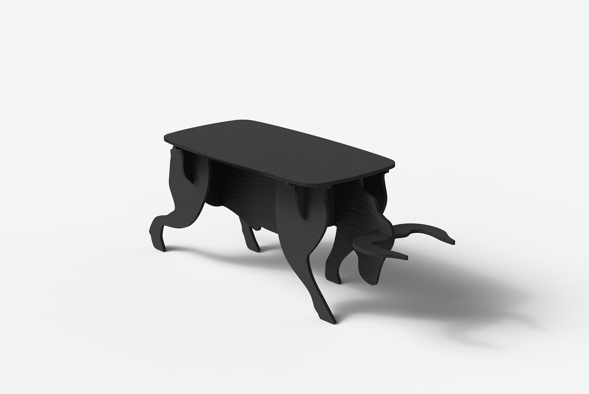 furniture design ，Interior design，industrial design，bull，birch，black，Indoor table，OX table，