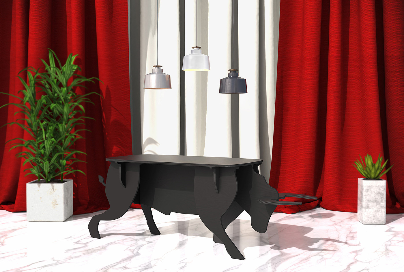 furniture design ，Interior design，industrial design，bull，birch，black，Indoor table，OX table，