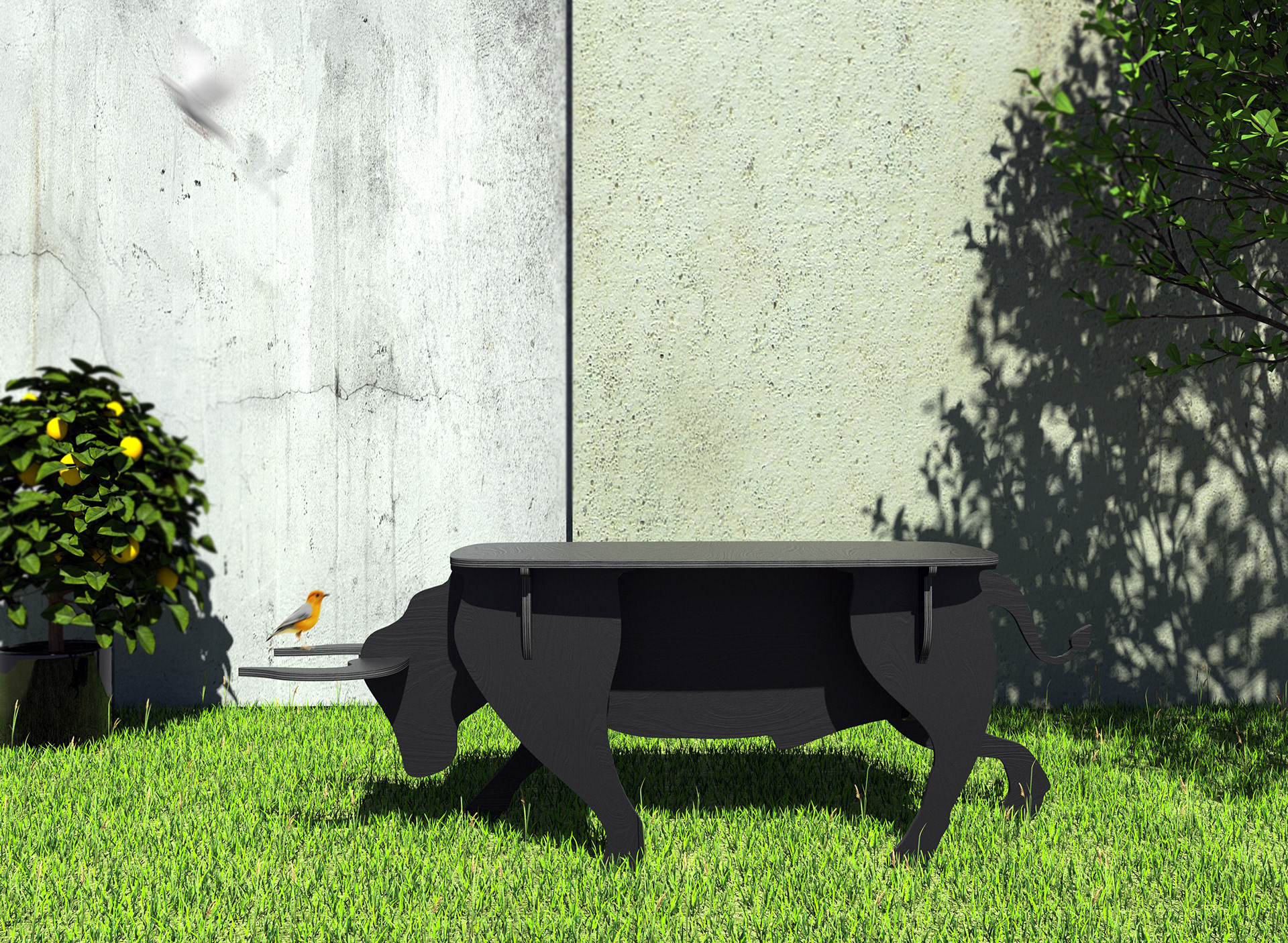 furniture design ，Interior design，industrial design，bull，birch，black，Indoor table，OX table，