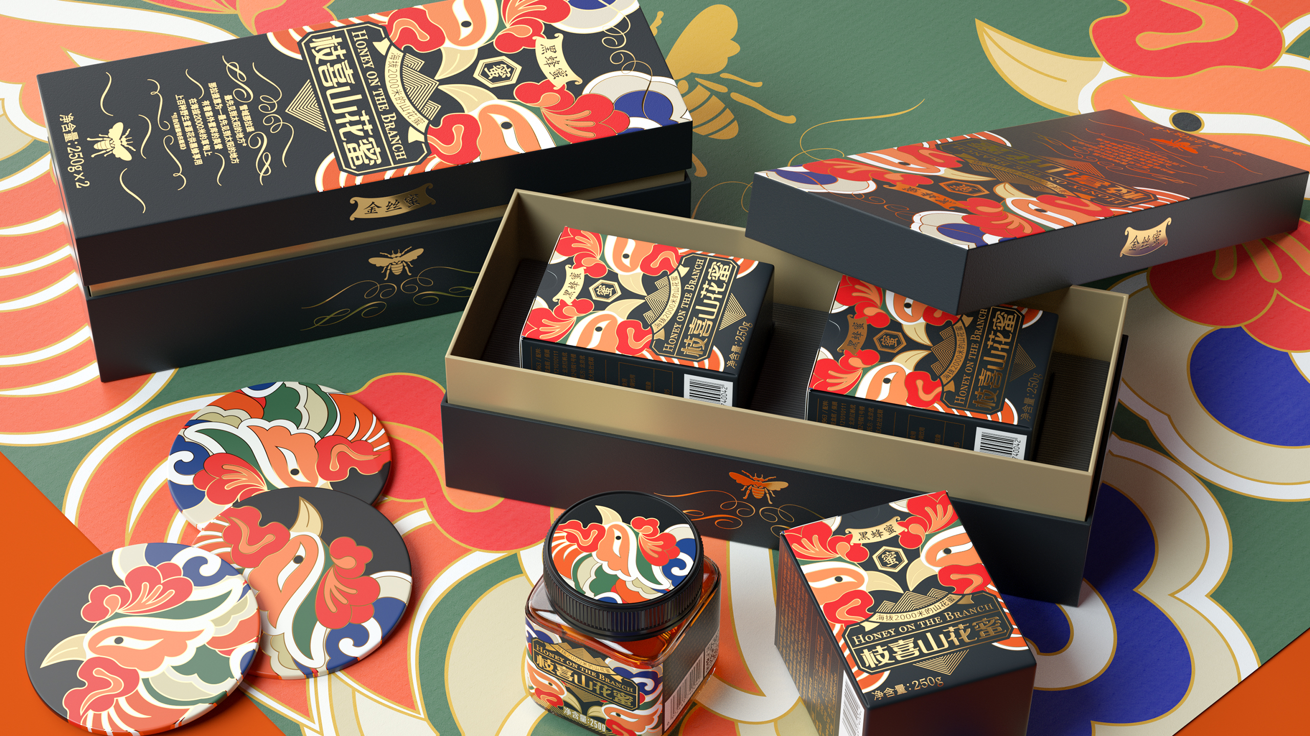 Honey，Gift box，packing，bottle，