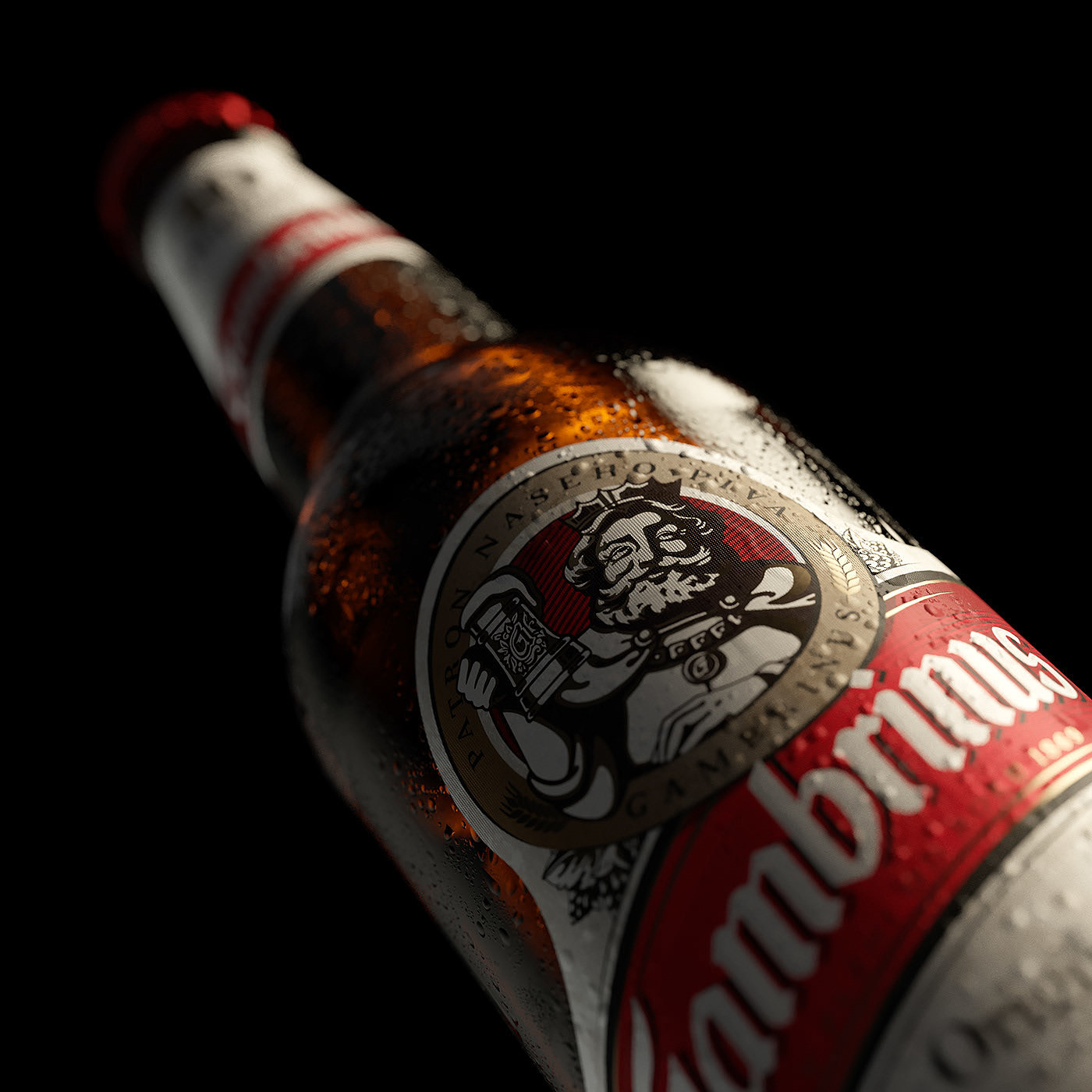 Glass rendering，cgi，The wine bottle，Gambrinus，