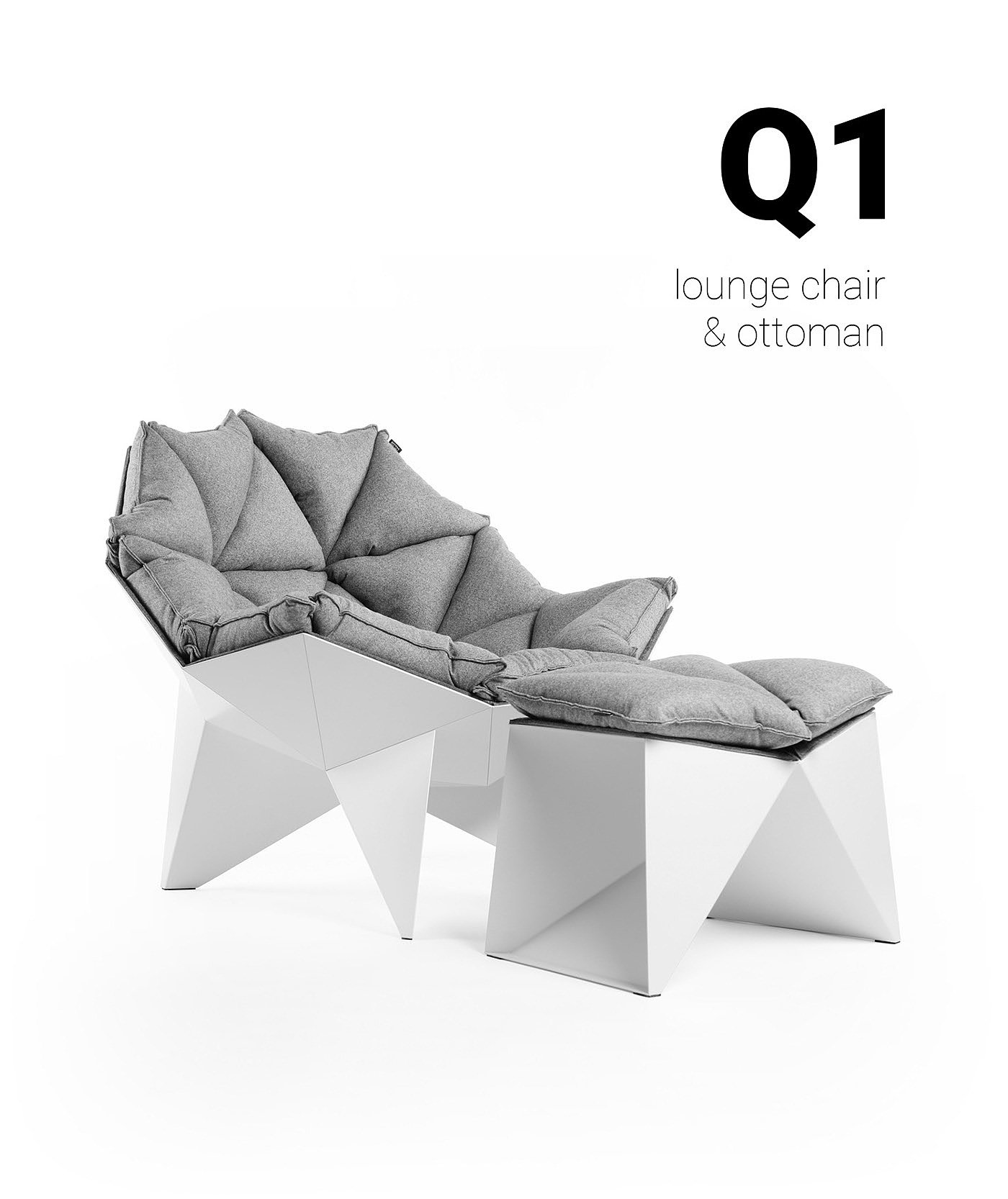 白色，休息椅，Q1 lounge chair，